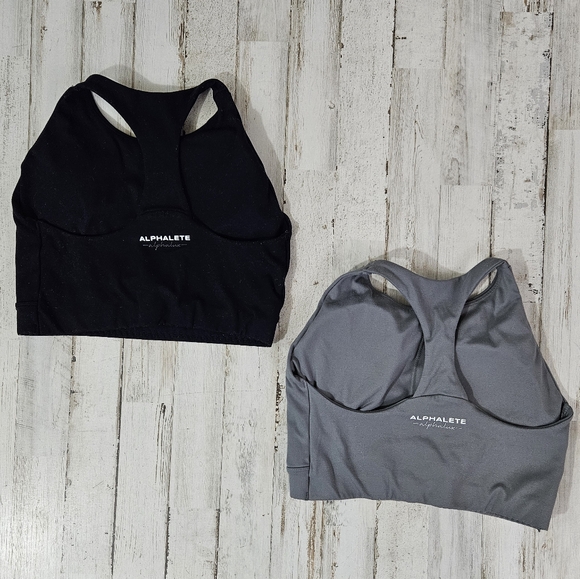 Bundle of 2 Alphalete Alohalux Solid Gray and Black High Neck Sports Bras - Picture 2 of 5
